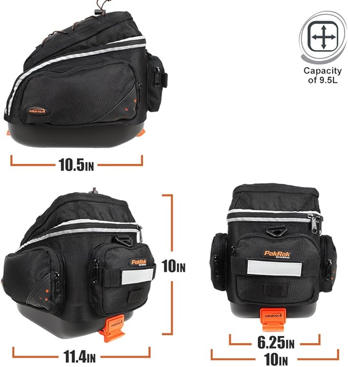 Ibera Bike Bag Mini Commuter 9.5L - Clip-On Bike Rack Bag with Shoulder Strap - Hard Base Reflective Trim Taillight Compatible - Bicycle bag for Folding & Small Bikes, PAKRAK ONLY FOR IBERA MINI RACKS