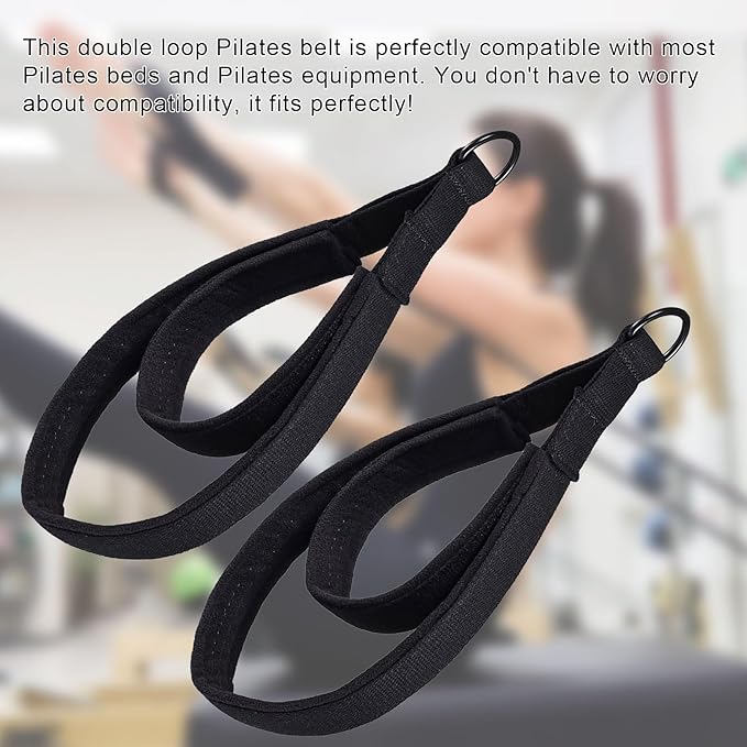 Pilates Double Loop Straps for Reformer, D Ring Straps Handle, Yoga Exercise Straps, 2 PCS