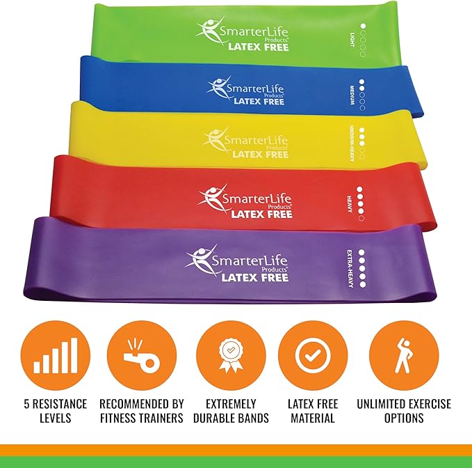 SmarterLife Resistance Bands for Working Out, Latex-Free Exercise Bands for Women, Men, 5 Extra Wide Workout Bands for Weight Loss, Home Gym, Booty Bands, Physical Therapy Bands, Workout Guide