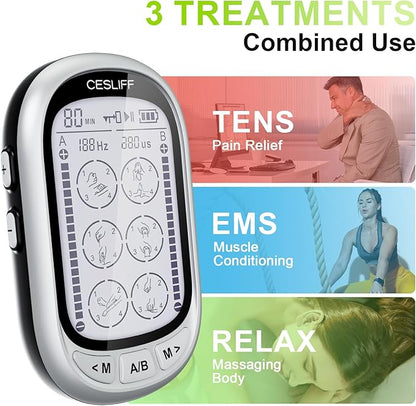 Dual Channel TENS EMS Unit Large Screen 24 Modes 36 Levels Intensity Muscle Stimulator, Rechargeable Electric Pulse Massager TENS Machine for Lower Back Neck Shoulder Pain Relief with 10 Pads