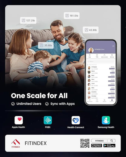 FITINDEX Body Composition Scale for Body Weight, Smart 8-Electrodes with BMI, Body Fat, Muscle Mass, 50 Composition Measurements, Bluetooth