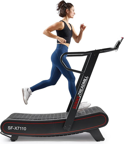 Sunny Health & Fitness Premium Manual Treadmill – Non-Motorized, Heavy-Duty, Commercial-Grade, Adjustable Handlebar, for Endurance Training, Optional 8-Level Magnetic Assistance & Free SunnyFit App