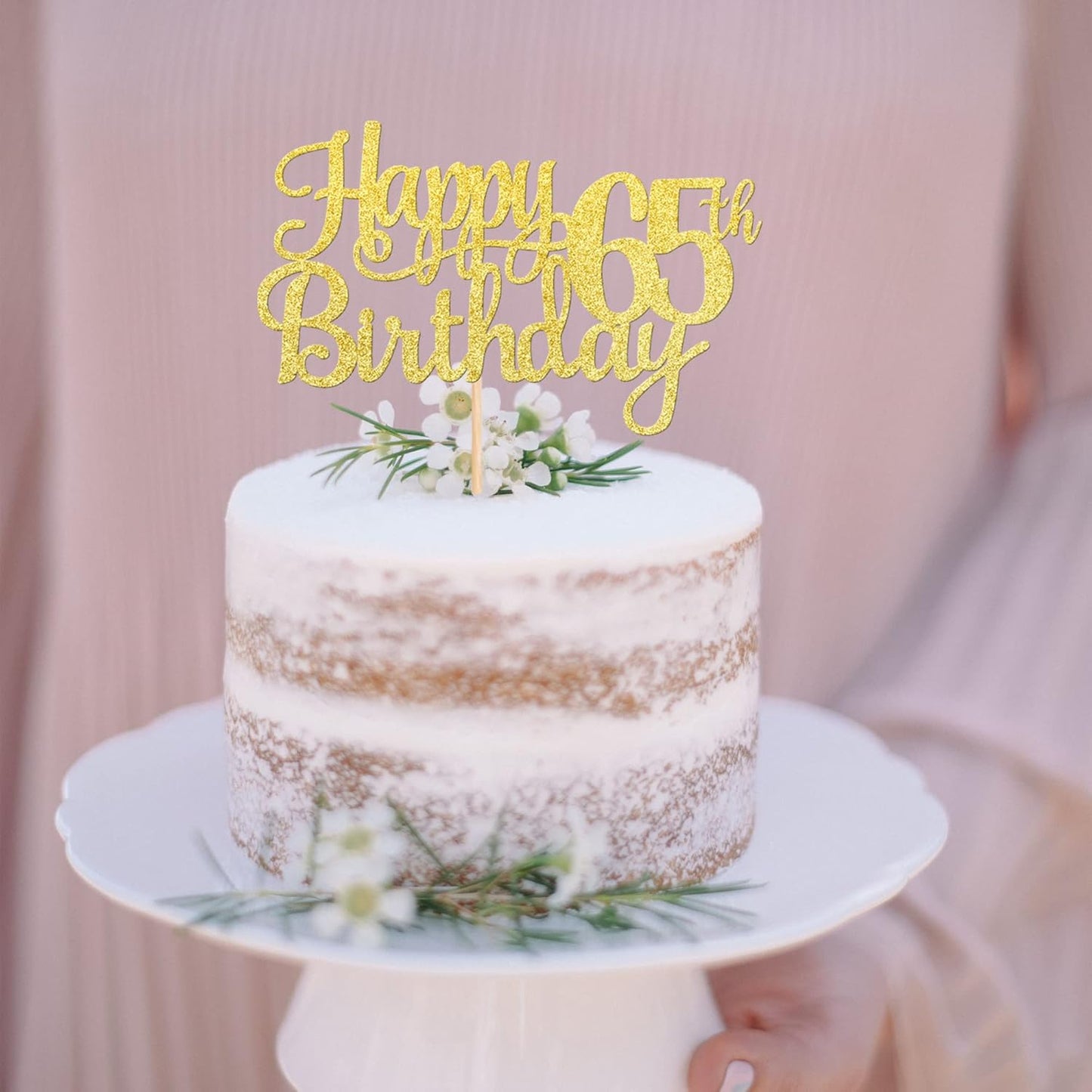 1 PCS Happy 65th Birthday Cake Topper Gold Glitter Cheers to 65 Years Birthday Cake Pick 65 Fabulous Cake Decoration for Happy 65th Birthday Theme Party Decorations Supplies