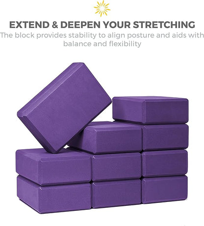 Sunshine Yoga 3" Yoga Block, 10 Pack Bulk EVA Foam Yoga Blocks, Firm and Supportive Yoga Brick, Balance Foam for Stretching, Pilates, and Workout, 3" x 6" x 9"
