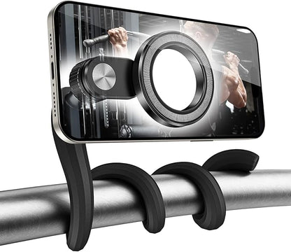 Flexible Gym Phone Holder for Peloton Treadmill Spin Bike - Gooseneck Magnetic Phone Mount for iPhone MagSafe Samsung, Wrap Around Phone Stand for Stroller/Desk/Shopping/Women Men Gym Gifts