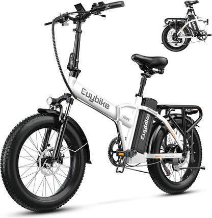 1000W Folding Electric Bike, 48V 20AH Large Removable Battery E Bike, 30+MPH, 80 Miles Max Range, 20" Fat Tire Electric Bike for Adults, Adult Electric Bicycles for Commute Beach Snow