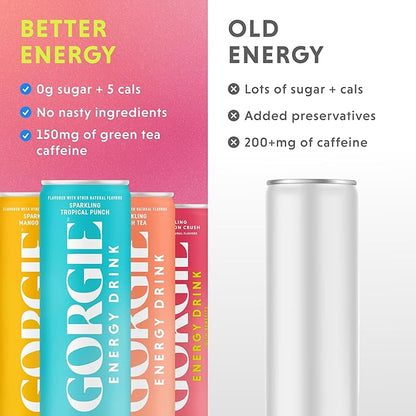GORGIE Sugar Free Natural Energy Drinks, BestSellers Variety (12 Pack) - Healthy Energy Drinks - Natural Coffee Replacement with Green Tea Caffeine and Biotin - 150mg Caffeine, Vegan, & Low Calorie