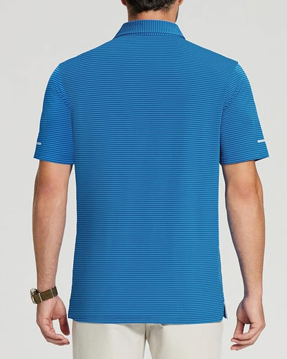 Golf Shirts for Men - Moisture Wicking Short Sleeve Performance Sport Casual Striped Collared Mens Polo Shirt