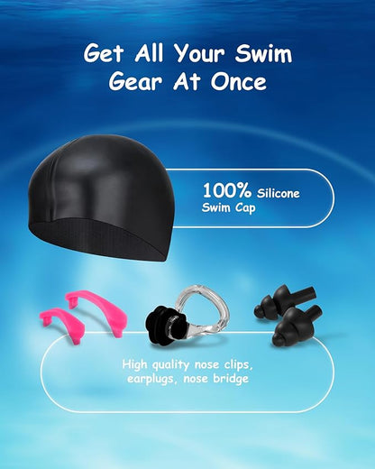 Kids Swim Goggles, Anti-fog and UV Protection with Swim Cap for Age 3-15 Youth Boys Girls Toddler