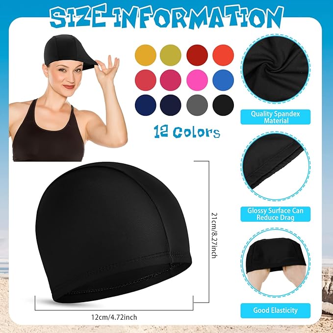 Bonuci 24 Pieces Cloth Elastic Swim Cap Bulk Comfortable Fabric Swimming Hat Elasticity Swimming Pool Cap Lightweight Bathing Caps for Women Men Kids Unisex, Not Waterproof