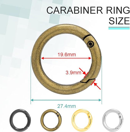 12 Pack Assorted Metal Round Carabiner Clip, 3/4 Inch Trigger Spring O Rings, Spring Snap Clip Hooks for Replacement Purse Strap Ring, Paracord Lanyard Clips, Keychain Rings Hardware DIY Crafts Making
