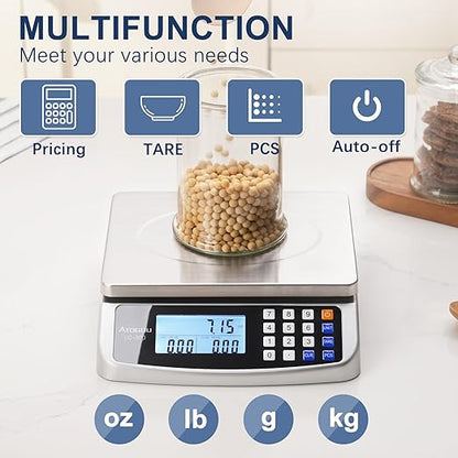 110lb Food Scale, Commercial Kitchen Scale with Price Computing, Plug-in Usable, 0.05oz/1g, 304 Stainless Steel, for Cooking, Vegetables, Farm, Industry, Counting. LC300