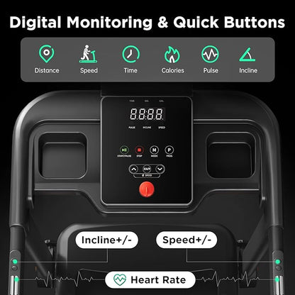Treadmill with 0-15% Auto Incline, 3.5HP Quiet Brushless Foldable Treadmills for Home, Small Space Portable Running Walking Machine, 300 Lbs Capacity with Bluetooth APP & Pulse Monitor