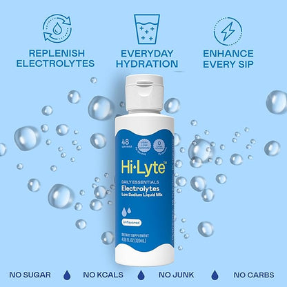 Hi-Lyte Low Sodium Electrolyte Supplement for Immune Support, Fasting and Rapid Hydration | 48 Servings | Magnesium, Potassium, Zinc | Unflavored Mineral Taste Drops