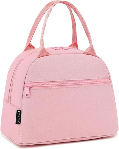 FlowFly Lunch Bag for Women Insulated Lunch Box Corduroy Lunch Tote Cooler for Travel Work Picnic, Pink