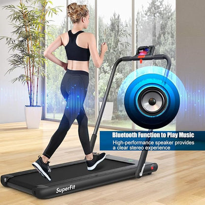 GYMAX Walking Pad, 2 in 1 Free Installation Under Desk Treadmill with Smart App, Remote Control & LED Display, 2.25HP Foldable Portable Compact Running Machine for Small Spaces Home Office