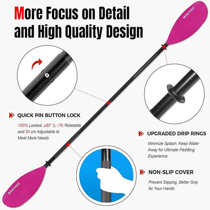 Kayak Paddles with Alloy Shaft and PP Blade, Floating Kayaking Oars, Adjustable 230-250 cm/90-98 Inches, 210-230 cm/82-90 Inches