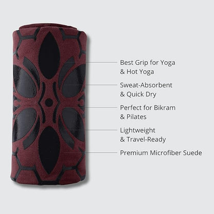 Clever Yoga Non-Slip Hot Yoga Towel – Non-Slip Grip for Hot Yoga, Sweat Absorbent, Honeycomb Silicone Grip, Stays Flat – Ideal for Pilates, Travel, Washable & Lightweight - Burgundy