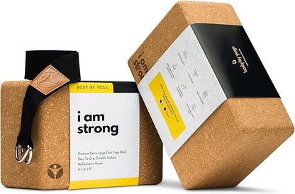 Premium Cork Yoga Blocks - Extra Large Yoga Block 2-Pack or Extra Tall 1-Pack for Inflexible Yogis | Natural, High-Density Cork for Superior Support & Stability | Optional Yoga Strap & Gift Box