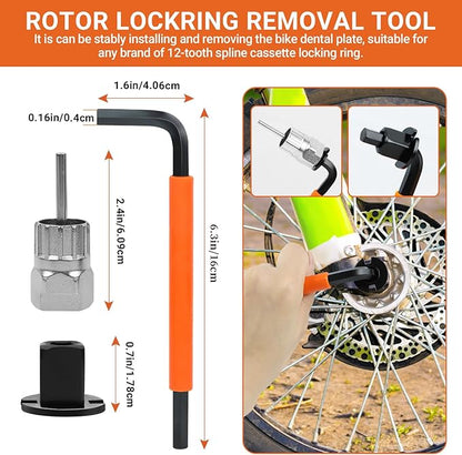 FOUUAAOOU Bike Tools Kit, Has 3 in 1 Bike Cassette Removal Tool, Bike Pedal Wrench, Bicycle Crank Removal Tool, Bottom Bracket Remover and Rotor Lockring Removal Tool, Bike Repair Tool Set
