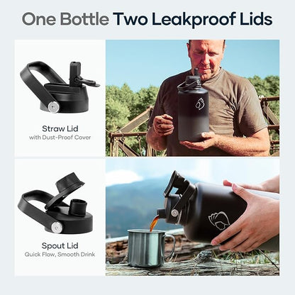 Insulated Water Bottle with Straw Lid, Modern Double Vacuum Stainless Steel Water Flask, Simple Half Gallon Water Jug, Metal Thermo Canteen Mug,87oz Sports Bottle