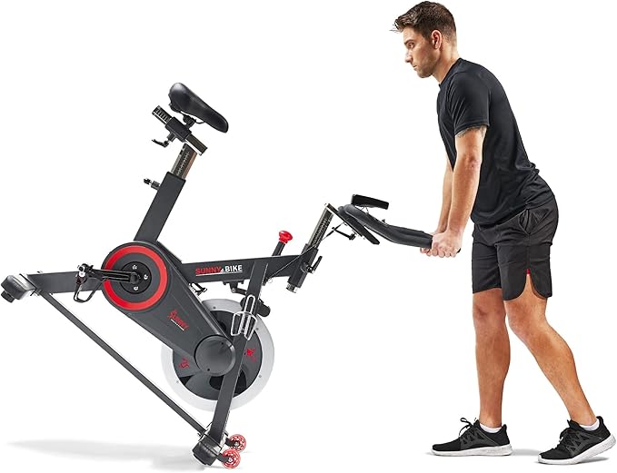 Sunny Health & Fitness Magnetic Exercise Bike, 44LB Flywheel & 300LB Weight Capacity for Intensive Home Workout, Indoor Cardio Training w/4-Way Adjustable Seat, Optional Free SunnyFit App Connection