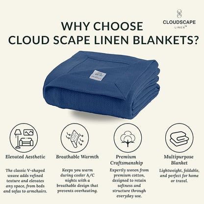 Herringbone Cotton Twin Blanket for Couch, Bed,Sofa, Home Decor, Soft, Lightweight, All-Season Bed Blanket, 68 x92, Ensign Blue