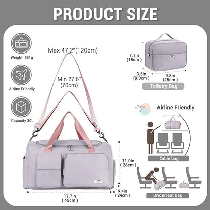 FIORETTO Women's Gym Duffle Bag with Shoes Compartment, 37L Capacity, Ideal for Travel, Gym, Sports, Duffel, Weekender