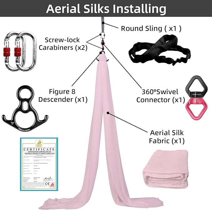 PRIOR FITNESS Aerial Silks Kit Colorful 9/15/20 Yards 40D Nylon Fabric Hammock Set With Hardware & Guide for All Levels Of Aerial Yoga Practice and Acrobatic Flying For Adults Aerial silk