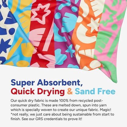 Dock & Bay Beach Towel - Quick Dry, Sand Free - Compact, Lightweight - 100% Recycled - Includes Bag - Power of Positivity - Large (160x90cm, 63x35)
