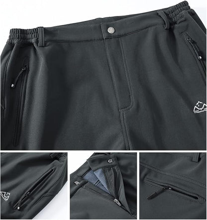 Gopune Men's Snow Ski Waterproof Softshell Pants Outdoor Windproof Warm Hiking Insulated Pants