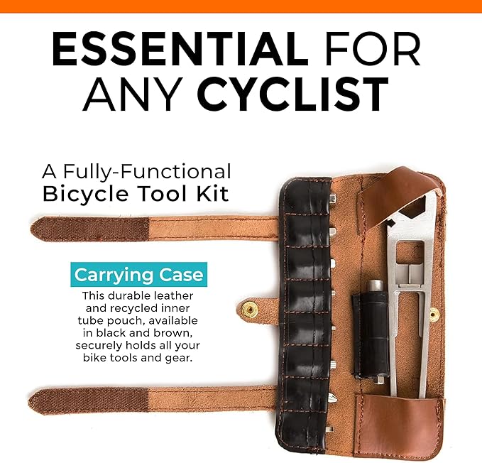 FULL WINDSOR -The Nutter Bicycle Multi Tool–Portable Cycling Repair Kit for MTB, Road & Dirt Bikes – Includes Spanner, Magnetic Bit, Tire Levers & Bottle Opener–Compact Brown Case for On-the-Go Fixes