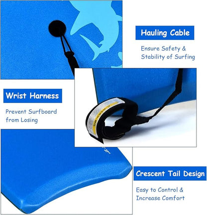 Goplus 41''/37''/33'' Lightweight Body Board for Beach, Surf Board with EPS Core, XPE Deck, HDPE Slick Bottom, Wrist Leash, Bodyboard for Kids Adults Surfing