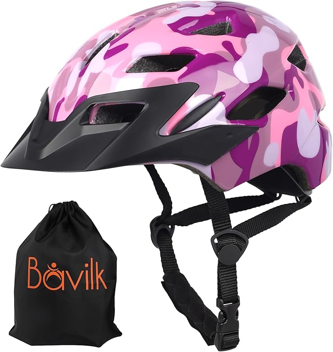 Kids Bike Helmet,Bavilk Kids Boys Girls Bike Helmets with LED Light Detachable Visor Children Youth Teen Multi-Sport for Skating Cycling Scooter Skateboard Adjustable & Lightweight 19.7"-22.4"
