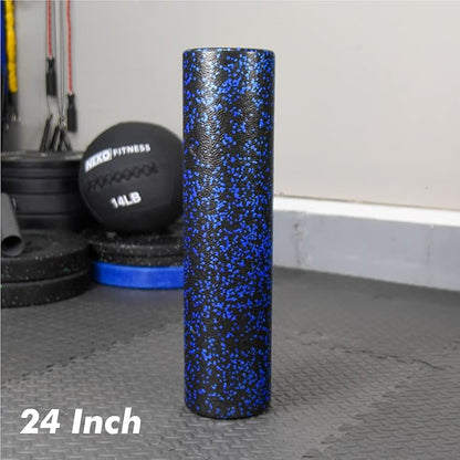 High-Density Round Foam Roller for Muscle Soreness Recovery, Exercise, Massage - 18", 24", 36" Blue Fleck (24 Inch)