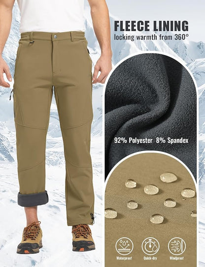 Rdruko Men's Snow Pants Waterproof Insulated Winter Hiking Pants Snowboard Fleece Lined Softshell Ski Pants