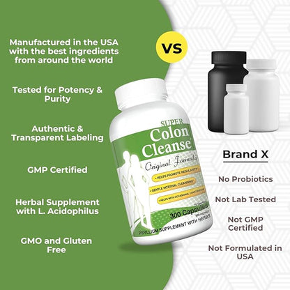 Health Plus Super Colon Cleanse Original Formula (1990-2025), 300 Capsules, 6 Cleanses - Digestive Support, Constipation Relief with Psyllium Husk and Senna Leaf