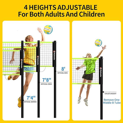 20FT Outdoor Volleyball Net Set System for Backyard Beach with Anti-Sagging Net, Iron Adjustable Height Poles, Soft PU Volleyball and Pump, Carry Bag - Instant Set Up & Durable