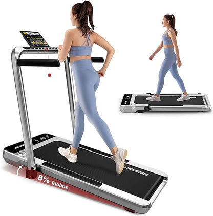 Treadmill for Home Office with Incline, 2-in-1 Portable Walking Pad with 330LBS Weight Capacity, 2.5HP Folding Treadmills with Gesture Sensing Control and Led Display