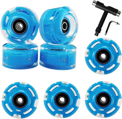 FREEDARE Roller Skate Wheels 54mm/58mm and Bearings Indoor Outdoor Luminous Light Up 83A with T Tools for Double Row Skating and Skateboard (8 Pack)