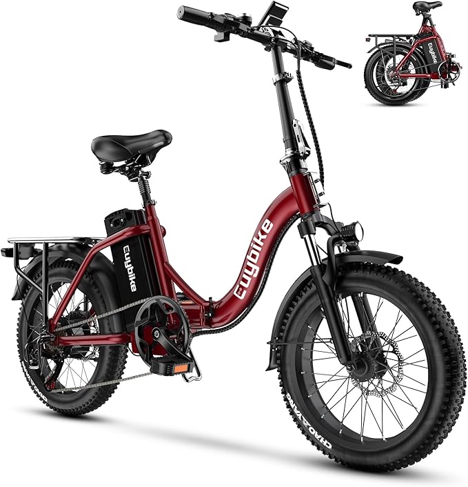 Foldable Electric Bike for Adults, Peak 1000W Brushless Motor 30MPH 70Miles City Commuter Ebike, 48V 20AH Lithium Battery, 20" Fat Tire 7-Speed E-Bicycle with Front Suspension Colourful LCD Display
