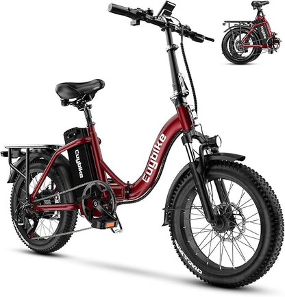 Foldable Electric Bike for Adults, Peak 1000W Brushless Motor 30MPH 70Miles City Commuter Ebike, 48V 20AH Lithium Battery, 20" Fat Tire 7-Speed E-Bicycle with Front Suspension Colourful LCD Display