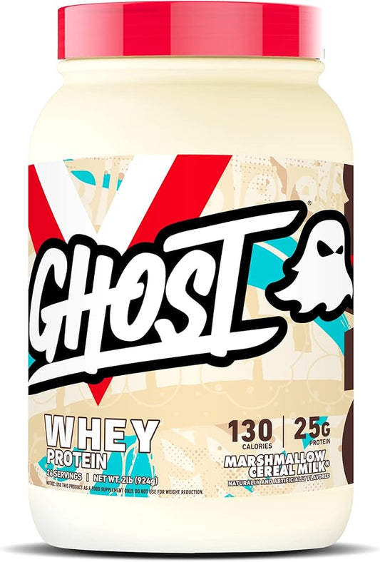 GHOST Whey Protein Powder, Marshmallow Cereal Milk - 2LB, 25G of Protein - Whey Protein Blend - ­Post Workout Fitness & Nutrition Shakes, Smoothies, Baking & Cooking - Soy & Gluten-Free