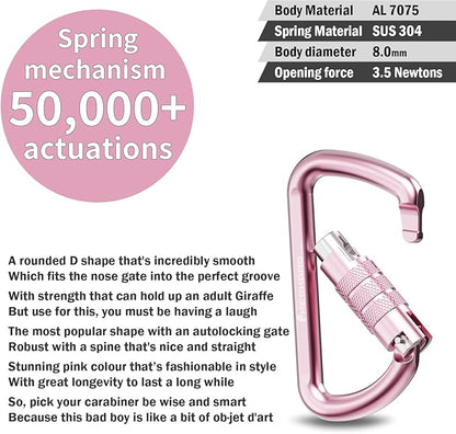 FresKaro 3inch 12kN-2698lbs Auto Locking Carabiner Clips, Solid D Shape, Heavy Duty 7075 Aluminum, Lightweight 1.09oz, Rust Proof, for Hammock, Hiking, Dog Leash, Keychain etc., Multi-Colors