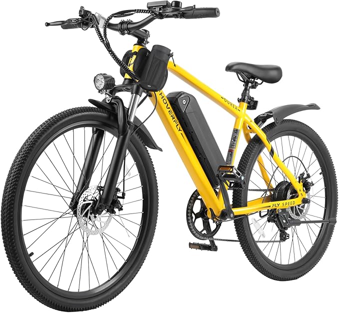 HOVERFLY OUREA 26" Electric Bike for Adults, 750W Peak Motor Mountain Ebike, 20MPH Up to 40 Miles, UL2849 Certified, 7-Speed, Removable Battery, Shock Absorber, Fat Tire Commuter E-Bike