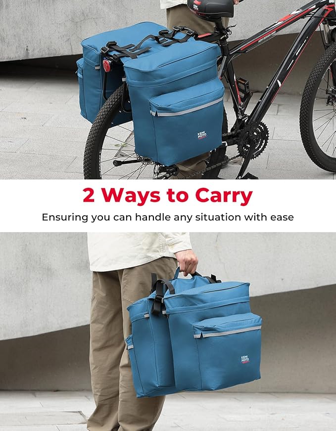 KEMIMOTO Bike Bag Panniers with Rain Cover, 34L Waterproof Bicycle Saddle Bag for Rear Rack Mountain Biking Bags Storage, Ebike Accessories for Commuter Grocery Shopping Travel Carrier, Blue