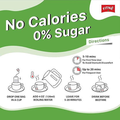 FITNE Green Tea Herbal Honey Lemon With Garcinia Senna Infusion Gentle Detox Cleanse High Antioxidant No Calories Stevia Sweetener, 30 Tea Bags