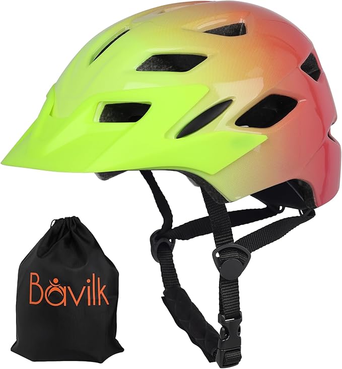 Kids Bike Helmet,Bavilk Kids Boys Girls Bike Helmets with LED Light Detachable Visor Children Youth Teen Multi-Sport for Skating Cycling Scooter Skateboard Adjustable & Lightweight 19.7"-22.4"