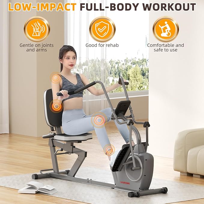 VANSWE Recumbent Exercise Bike for Adults Seniors - Recumbent Bikes for Home with Magnetic Resistance, Bluetooth and App Connectivity, Pulse Sensor
