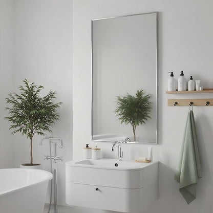 20x36 Inch Nickel Bathroom Mirror for Wall, Aluminum Frame Rectangle Rectangular Vanity Mirror, Modern Large for Bedroom, Living Room, Horizontal or Vertical